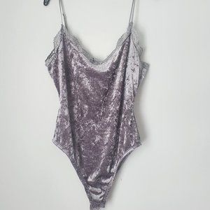 NEW Velour Lace Body Suit Strappy Low Neckline Layering Loungewear Undergarment